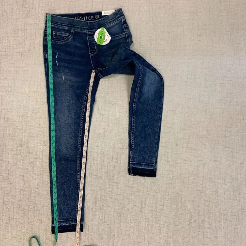 Justice Jeans Girls Youth 10 Blue Repreve Leggings Distressed Stretch Cotton New